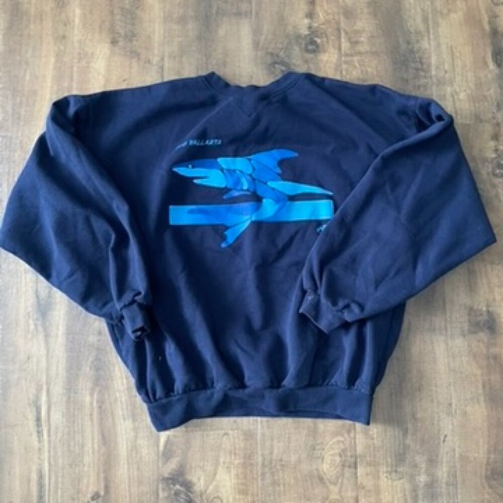 Peer Puerto Vallarta Navy Graphic Sweatshirt Blue Abstract Print Pullover Medium